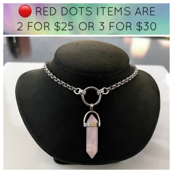 🔴 SALE . Handmade rose quartz bullet on stainless steel chain necklace . - Picture 1 of 6